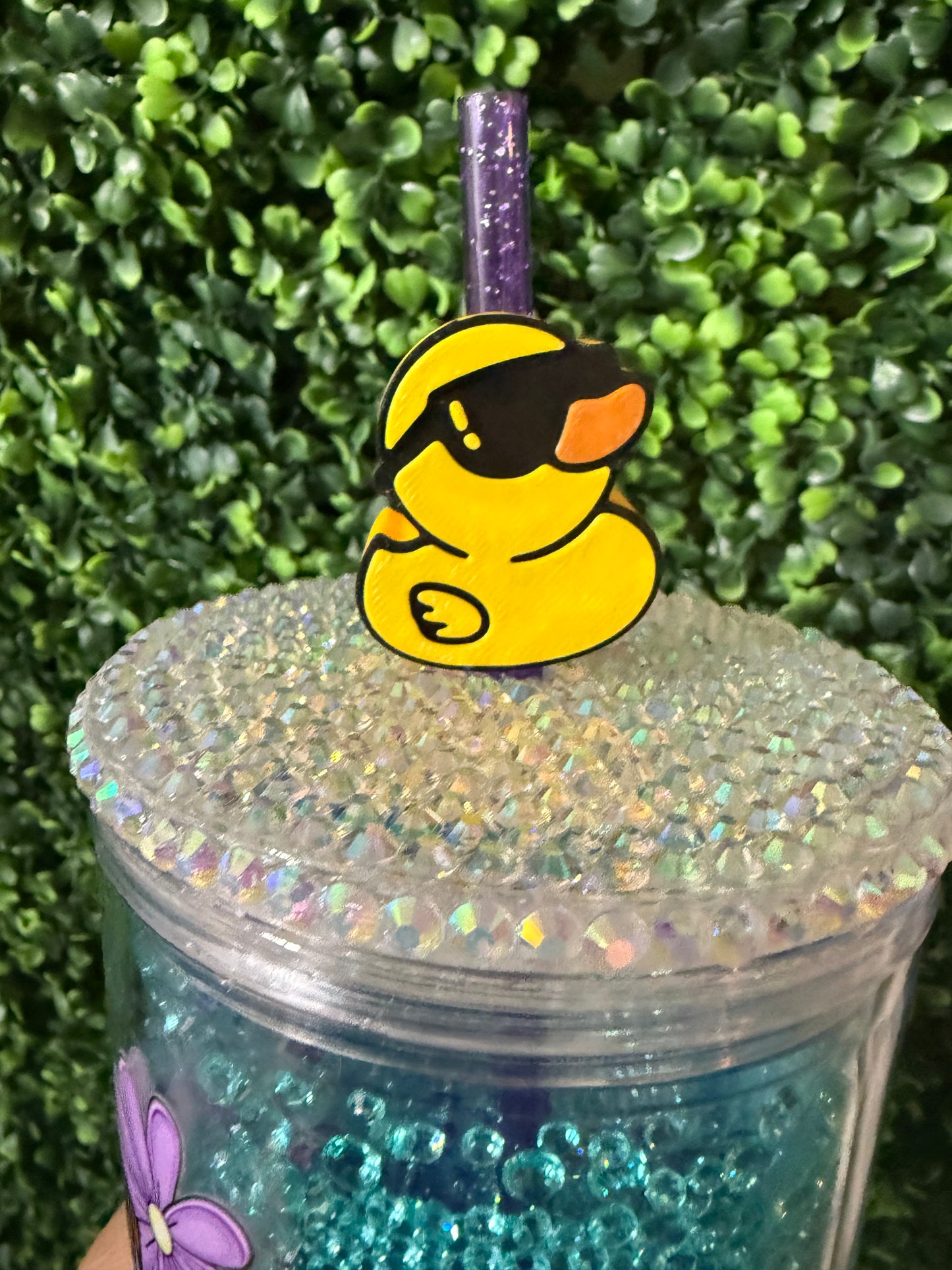 duck with glasses straw topper