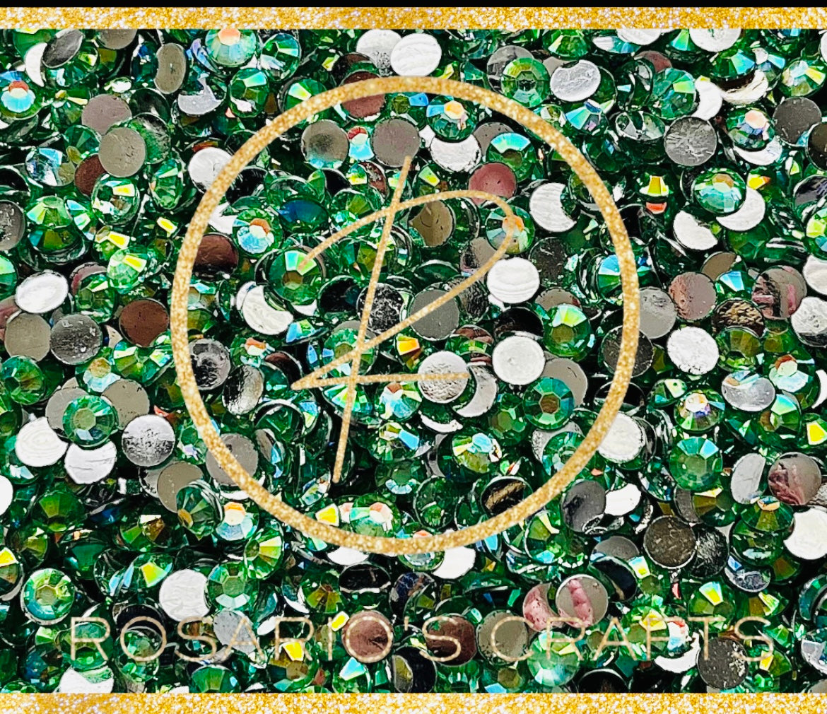 LIGHT PERIDOT AB SILVERBACK RESIN RHINESTONES