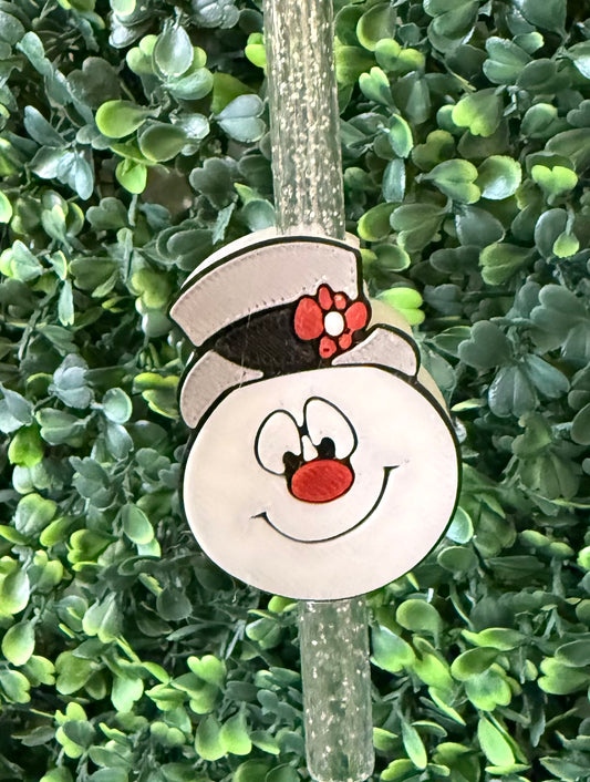 SNOW MAN FACE STRAW TOPPER