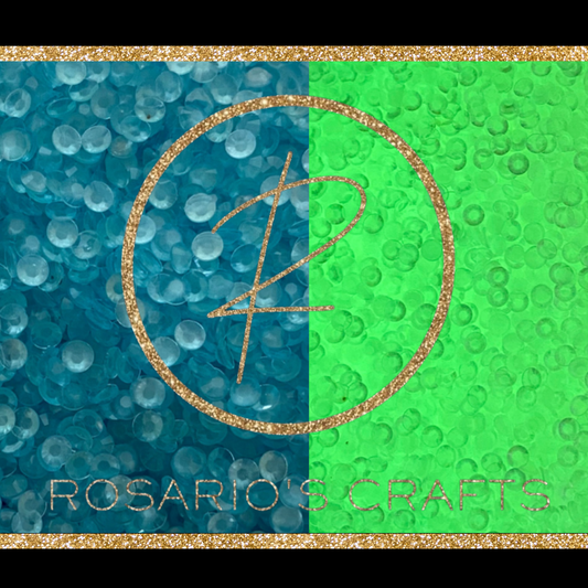 CLEAR AQUAMARINE LUMINOUS FLAT BACK RESIN RHINESTONES (GLOW IN THE DARK )