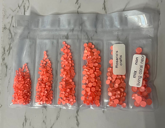 NEON CORAL GLASS FLATBACK RHINESTONES